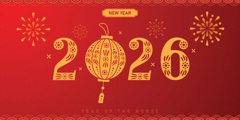 Celebratory New Year design showcasing 2026, inspired by the Year of the Horse.