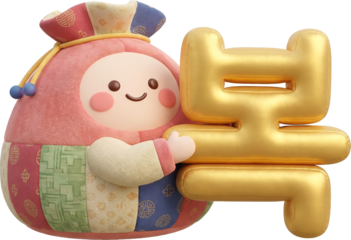 Cute Bok (Fortune) Character Holding Bag