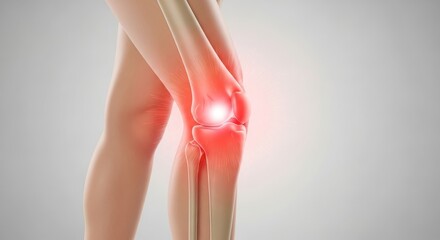 A striking medical depiction illustrates knee pain with a bright red spotlight, underscoring the ache, discomfort and distress.