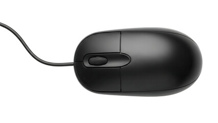 Simple black computer mouse isolated with a transparent background
