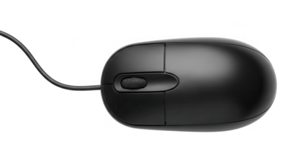 Simple black computer mouse isolated with a transparent background