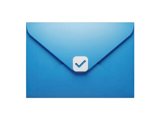 Blue envelope with a white checkmark icon on transparent background