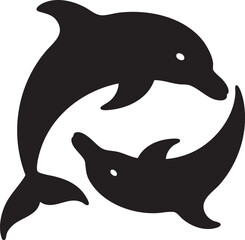 Obraz premium Minimal Black Dolphins Circular Symbol Harmony Balance Ocean Nature Wildlife Icon