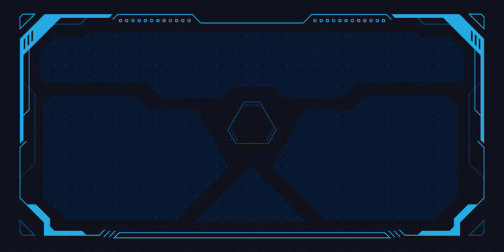 Futuristic digital interface frame with blue highlights and dark background.
