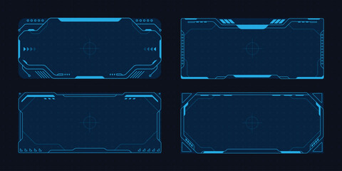 Futuristic interface frames in blue with a dark background for digital designs.
