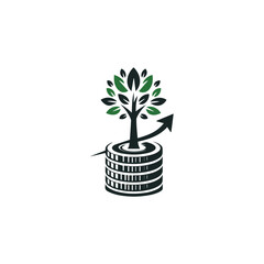 Tree on Coins Logo Illustration