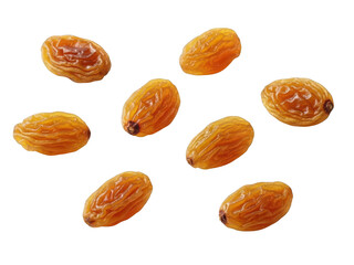 Seven dried apricots scattered a healthy snack on transparent background