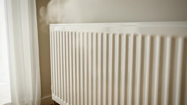 Modern White Radiator Mounted on a Wall Next to a Window.