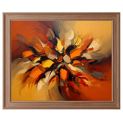 Abstract floral painting in warm tones isolated on transparent background
