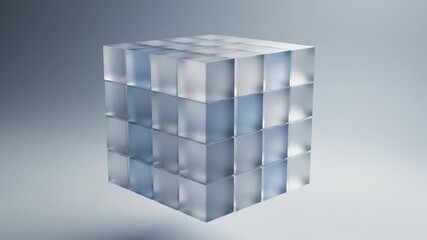 Crystalline Cube Formation Rotation on Blue Gradient Background