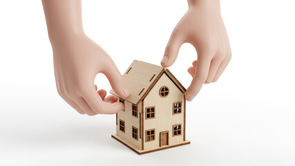 Caring 3D Hands Build Dream Home Concept of Property Ownership and Security