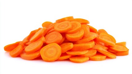 Fresh carrot slices on white background. AI image
