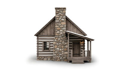 Detailed 3D Log House Render, a charming three-dimensional rustic cabin illustration