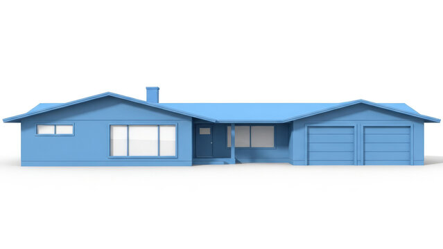 Clean three-dimensional 3D house model featuring a simple blue design and white windows