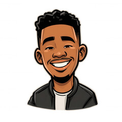 Obraz premium Confident smiling Black boy flat cartoon sticker on transparent background