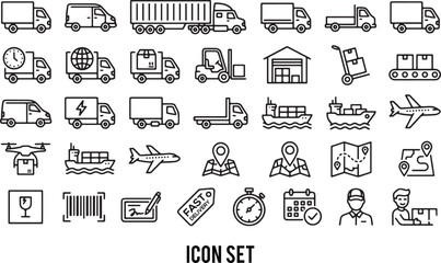 Delivery truck icon set. Logistics and express delivery symbol. Vector illustration