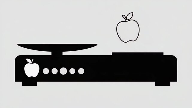 Modern kitchen scale with apple on a clean minimalist countertop