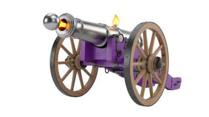 Vintage cannon with flame effect isolated on transparent background