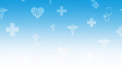 Abstract Medical Background with Health Symbols and Gradient Blue Design.
