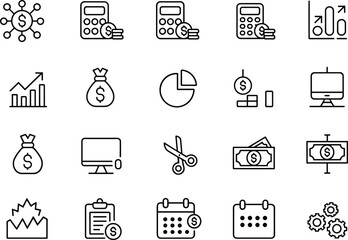 finance accounting line icon set money budget analytics investment growth business management ui ux outline symbols vector