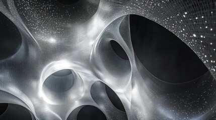  Avast, lightweight tensile structure roof, Frei Otto style, the membrane woven from fine threads of solidified moonlight, glowing softly