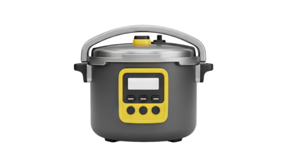 Modern Gray and Yellow Electric Pressure Cooker on White Background