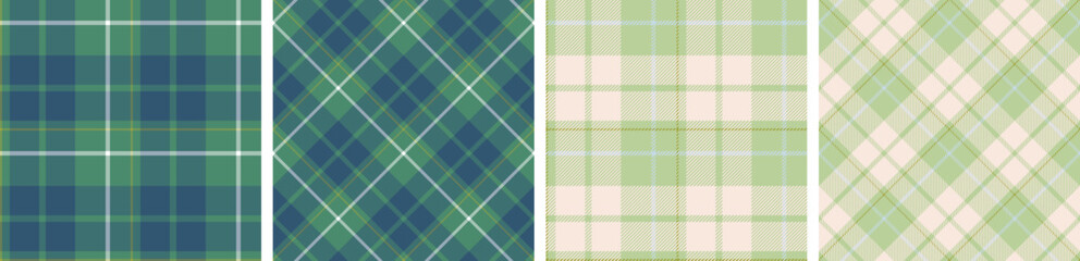 Flannel and tartan pattern set.checkered fabric texture background.