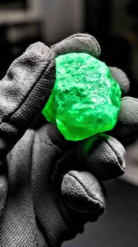9:16, Video, hand holding uranium rock, industry, mining, energy, close-up, green, 