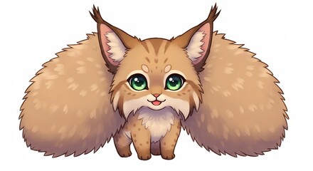 Cute fluffy cartoon animal with massive ears and wide green eyes smiling sweetly in a charming digital artwork. AI Generated