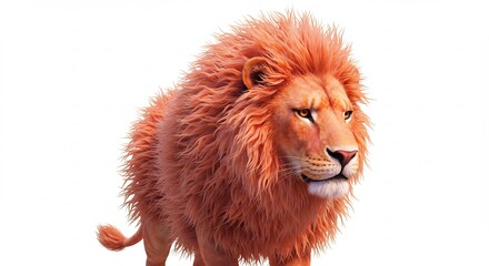 Stunning animated lion flaunts its vibrant fiery orange mane and fur in brilliant studio light. AI Generated