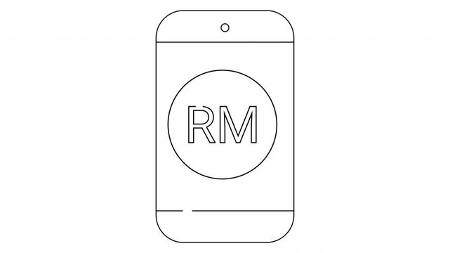 Outlined smartphone icon with RM in a circle