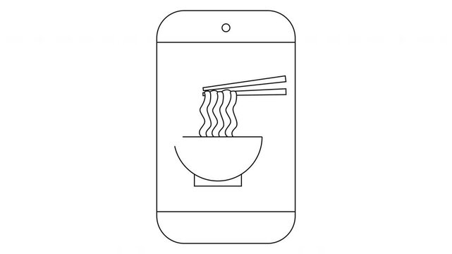 Smartphone screen displaying a bowl of noodles lifted with chopsticks