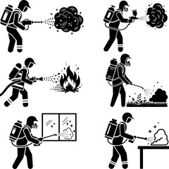 Workers in Protective Gear Using Spray Equipment for Disinfection and Pest Control Pictogram