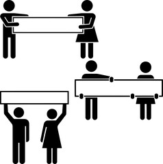 People and Couples Holding Blank Banners and Signs Icon Set