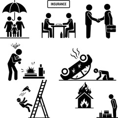 Insurance Services and Risk Management Vector Icon Set
