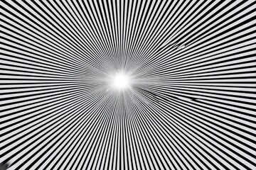 Radial black and white stripes create a dizzying, expanding spiral optical illusion