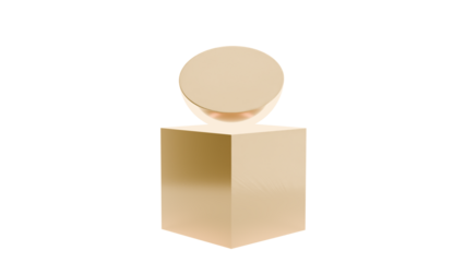 Golden Cube and Sphere on Transparent Background
