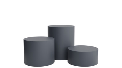 Three Black Cylindrical Pedestals on Transparent Background