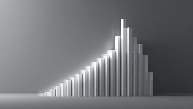 Abstract geometric sculpture of white pillars ascending like stairs - Powered by Adobe