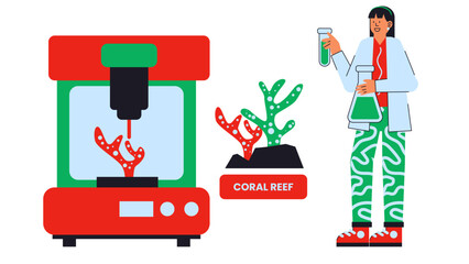 Naklejka premium Flat vector illustration showing lab-grown coral used in reef restoration and marine ecosystem recovery.