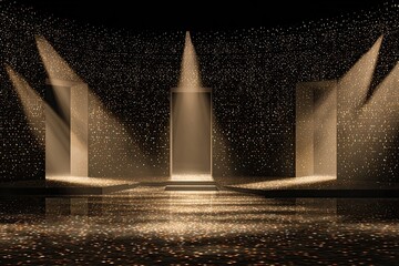 Illuminated stage with sparkling particles and spotlights