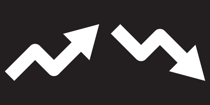 Trend icon. Upward and downward arrow graph symbol. Finance data UI sign. Opposing red downward and green upward trend arrows. Business growth pictogram on Transparent Background