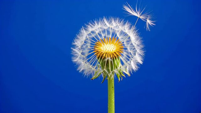 Close-up of dandelion against a blue background