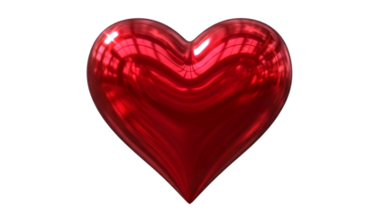 Shiny red heart symbol on transparent background for love and valentines day concepts