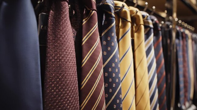Displaying Rows of Ties Hanging in Menswear Store