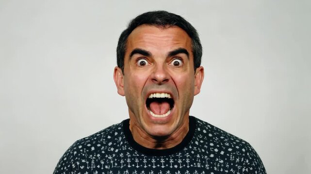 Close-up of a man with exaggerated expressions