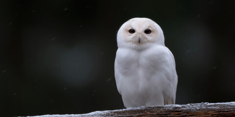 Snowy white owl wildlife animal winter snow forest nature wild animal sitting watching alert eye head beak feather log perched branch