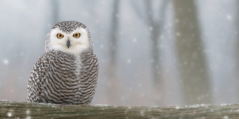 Bird prey log perched snowy white owl wildlife animal winter snow forest nature wild animal sitting watching alert eye head beak feather branch wood natural light outdoors habitat portrait animal