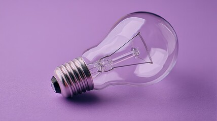 Glass light bulb on vibrant purple background. AI image