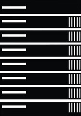 A stark graphical representation displays multiple horizontal black rectangles with varying lengths and corresponding vertical line groupings creating a visual composition